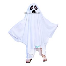 Theme Costume Cute Children Halloween Terror Cloak Anime Faceless Role Play Comes Ghost White Tassel Unisex Halloween Costume Comes Complete Set Z230804