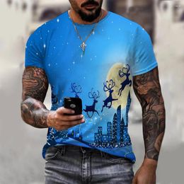 Men's T Shirts 2023 Christmas Carnival Santa Claus Elk 3D Printing Red T-shirt Sleigh Tree Snowman Atmosphere Clothing