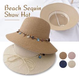 Wide Brim Hats Women Lady Girl Fashion Summer Beach Medium Foldable Travel Sun Straw Hat Cap Holiday Vacation Casual Shell Design
