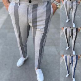 Men's Pants Fashion Spring Atutumn Stripe Patchwork Business Casual Slim Fit Full Length Male Trousers Clothing
