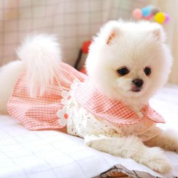 Dog Apparel Dress Mini Grid Flower Hollow Spring Summer Pets Outfits Clothes For Small Party Skirt Puppy Pet Costume