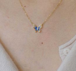 Chains Fashion Light Luxury Blue Butterfly Necklace Clavicle Chain For Women Girl Gold Jewelry Wholesale