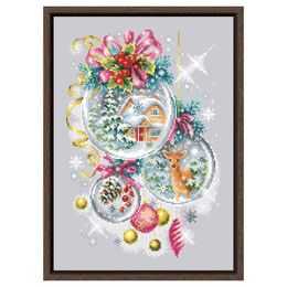 Chinese Style Products Christmas fairytale cross stitch winter design cotton silk thread silver canvas embroidery DIY needlework