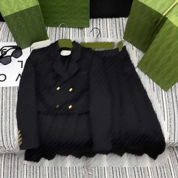 designer women suit girl Office Set fashion Autumn Set Size S-L 2pcs Alphabet Jacquard Blazer and High Waist Pleated Skirt Aug02