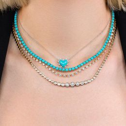 Chains Heart Shaped Turquoises Stone Geometric Valentine's Day Gift Fashion Women Jewelry Necklace