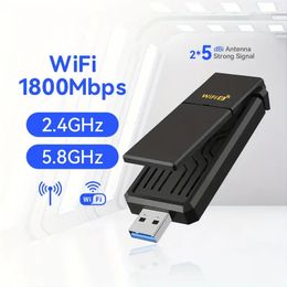 Dual Band WiFi 6 Adapter for PC with Super USB 3.0, WPA3 Security, and Dual 5Dbi Antennas - AX1800 WiFi Receiver/Transmitter for Win10/11