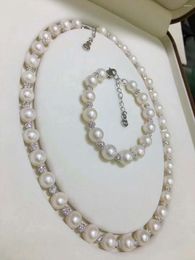 Necklace Earrings Set Women's DIY Micro Inlay Zircon Clasp Accessory 8-9mm White Freshwater Pearl Bracelet Fashion Jewellery