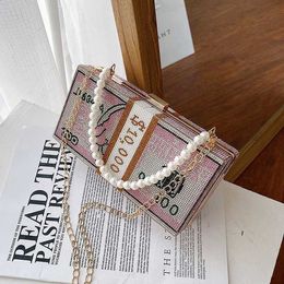 New Fashion Creative Personality Inlaid Diamond Dollar Figure Pearl Chain Hand Bag Lady s Foreign Style Messenger 230804