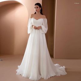 Party Dresses Simple Off Shoulder Wedding Dress For Bridal Ladies Pure Chiffon Long Sleeve Evening Robe De Mariage Prom Gowns 2023