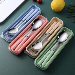 Dinnerware Sets Portable Stainless Steel Cutlery Set With Storage Box Chopstick Fork Spoon Knife