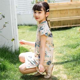 Ethnic Clothing Retro Print Lovely Dress Children Cheongsam Hanfu Stage Performance Wear Kids Baby Qipao Traditional Chinese