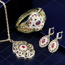 Wedding Jewelry Sets Sunspicems Africa Gold Color for Women Algeria Bangle Earring Necklace Crystal Traditional Accessories Gift 230804