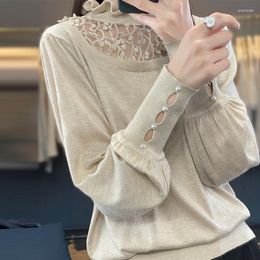 Women's Sweaters Refined Wool Clothing 2023 Spring /Autumn Product Knitted Pullover Top Fashion Korean Edition Mesh High Collar Shirt