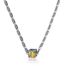 Chains Purple Yellow Zircon Unique Stereo Retro Thai Silver Large G Square Necklace For Women Ins Jewellery