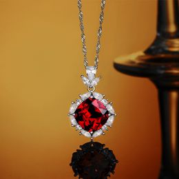 European and American Personality Simulation Ruby Necklace Pendant Wedding Jewelry Gift S925 Sterling Silver Elegant Neckwear