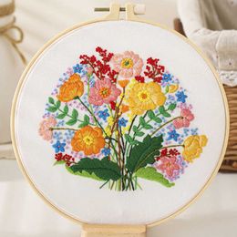 Chinese Style Products DIY Flowers Pattern Embroidery Kits with Hoop Handmade Crafts Cross Stitch Needlework Thread Suit Sewing Wall Decor Home Decorat