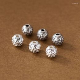 Loose Gemstones 1pc/lot 925 Sterling Silver Trendy Stone Pattern Round Beads 8.5mm Prayer S925 Spacers DIY Bracelets Findings