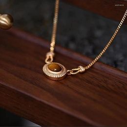 Chains Exquisite Oval Tiger Eye Stone Pendant 18k Gold Plated Spaghetti Chain Women Necklace Daily Wear Jewellery Accessories