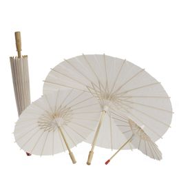 Ventiladores de estoque Guarda-sóis de Noiva de Casamento Guarda-chuva de Papel Branco Cabo de Madeira Artesanato Japonês Chinês 60cm de Diâmetro Guarda-chuvas