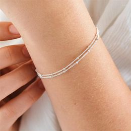 Link Bracelets Thin Chain Women 316L Stainless Steel Jewellery Fashion Simple Beads Ball Multi-Layered Bracelet