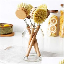 Cleaning Brushes Kitchen Brush Bamboo Long Handle Sisal Wash Pot Dishes Can Replace Head 23Cm Db625 Drop Delivery Home Garden Housek Dhbrv
