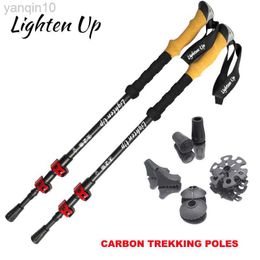 Trekking Poles Lighten Up 2Pcs Carbon Fiber External Quick Lock Trekking Pole Hiking Collapsible Stick Nordic Walking Stick Shooting Crutch HKD230804