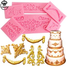 Baking Moulds 1PC Baroque Style Curlicues Scroll Lace Fondant Silicone Mould Relief Flower Mould Filigree 3D Sculpted Decoration 230803