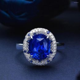 Cluster Rings Luxury Blue Crystal Sapphire Topaz Gemstones Diamonds For Women White Gold Silver Colour Fine Jewellery Celebrity Trendy Band