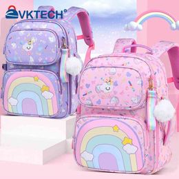 Backpacks Cute Cartoon Children Shoulder Backpack Adjustable Strap Rainbow Zipper Pompom Pendant Kindergartens Primary School Bag 230803