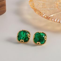 Stud Earrings Minar Retro Clear Green Colour Resin Square For Women 18K Real Gold Plated Brass Button Statement Earring Jewellery