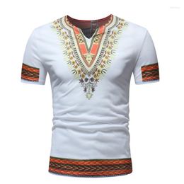 Ethnic Clothing White African Dashiki Print T Shirt Men Summer Brand V Neck Tee Tops Clothes Hip Hop Streetwear Camiseta Masculina