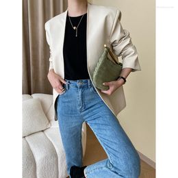 Women's Suits SuperAen Chinese Style Autumn Office Lady Casual Solid Colour Cardigan Leather Jacket Coat For Women