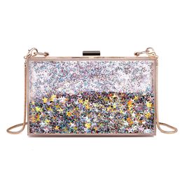 Evening Bags Transparent Rectangular Liquid Quicksand Acrylic Clutch Bag Women Shoulder Sequins star Party Clear Purse Handbag 230803