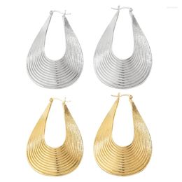Backs Earrings Vintage Metal Oval Hoop Exaggerated Geometric Stripe
