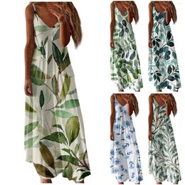 Casual Dresses Summer Beach Dress For Women's Sleeveless Loose V-Neck Plain Maxi Long Vestidos De Verano Para Mujer 2023