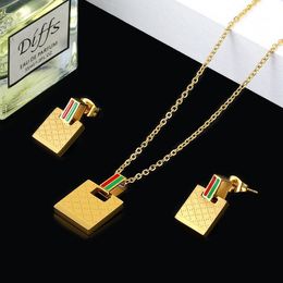 Wedding Jewellery Sets Christmas Fashion Female Woman Set Gold Colour Square Pendant Necklace Charm Green Red Bar Stud Earrings Gift 230804