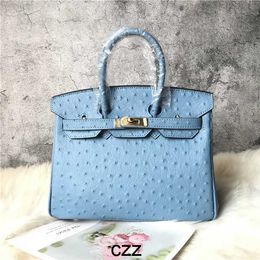 Platinum Handbag Ostrich Katrina Pattern Cow Bag for Women Fashion Foreign Style Texture Shoulder Small 25cm Genuine Leather