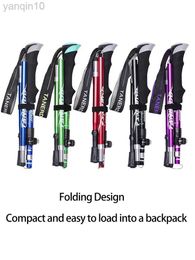 Trekking Poles 5-Section Outdoor Fold Trekking Pole Camping Portable Walking Hiking Stick For Nordic Elderly Telescopic Club Easy Put Into Bag HKD230804