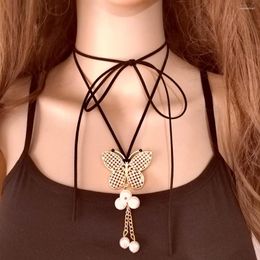 Chains Arrival Adjustable Wax Line Butterfly Pearl Pendant Necklace 2023 Fashion Simple Jewellery Manufacturers Direct Sales