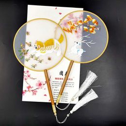 Chinese Style Products Fashion Chinese Style Wooden Handle Fan Embroidery Flower Girl Gift Portable Home Decor Hand Fans Crafts Dance Fan R230804