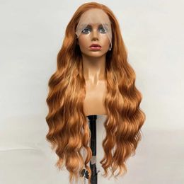 Human Hair Capless Wigs Synthetic Lace Front Breakdown Free Wigs For Women Long Wavy BlondBrown Brazilian DailyCosplay Anime High Temperature Fibre x0802