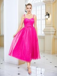 Runway Dresses Fashion Sexy Sling Homecoming For Women Fushcia Mesh Backless Wedding Party Ball Gown A Line Tube Top Bridesmaid Vestido