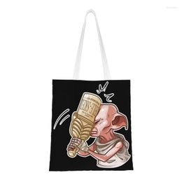 Shopping Bags Custom Dobby Magic Movie Character Canvas Women Recycling Groceries Halloween Shopper Tote