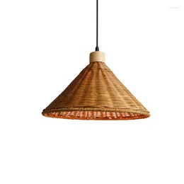 Pendant Lamps Japanese Restaurant Rattan Lights LED Lamp Hand Woven Art Lampshade Retro Personality Zen Room Bedroom Decor Chandelier