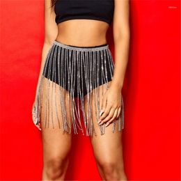 Skirts Music Festival Chic Shiny Skirt Sexy Hollow Patchwork Rhinestone Tassel Metal Chain 2023 Ladies Fashion