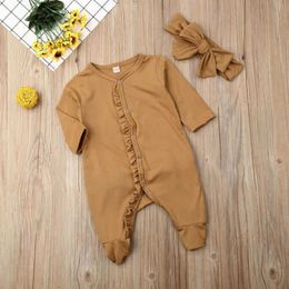 Sleeping Bags 0-12M Baby Spring Clothes Set Long Sleeve Shoes Solid Color Jumpsuit Elastic Headband Piece Pajamas