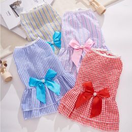 Dog Apparel Pet Supplies Skirt Bow Dress Wedding Spring Summer Autumn Plaid Cat Clothes Striped Pomeranian Clothe