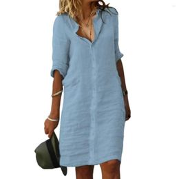 Casual Dresses Elegant Solid Button Knee-length Shirts Dress For Women Summer 2023 Half Sleeve Ladies Loose