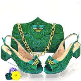 Dress Shoes Plus Size 41 42 43 Elegant Women's And Bags Set Wedding Date Party Heels Italian Style Whith Green Color