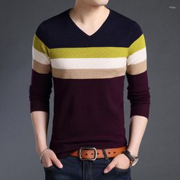 Men's Sweaters Fashion Autumn Brand 2023 Men Pullover Warm Slim Fit Jumpers Knit V Neck Striped Korean Style Casual Mens Clothes